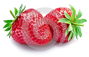 Two strawberries isolated on a white background