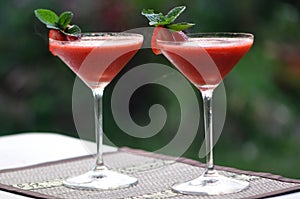 Two Strawberry daiquiri cocktail martini glass