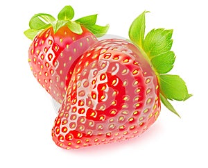 Two strawberry fruits, isolated on white backround