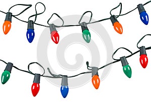 Two strings of christmas lights isolated on white