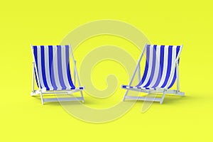 Two striped beach chairs on yellow background