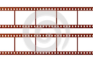 Two strips of 35mm film isolated on white background, close up