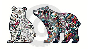 Two stylized bears are depicted in intricate patterns. The left b