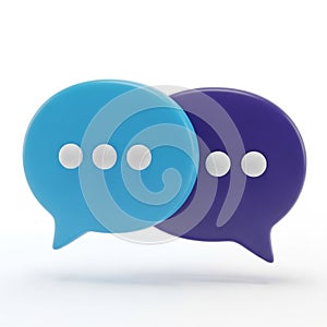 Two Overlapping 3D Speech Bubbles with White Dots Representing Conversation chat communication