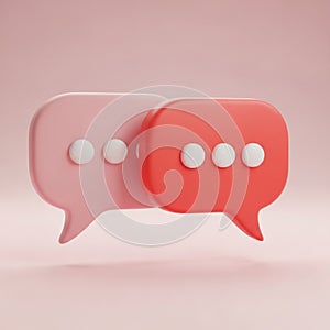 Two 3D Speech Bubbles, One Pink and One Red, Overlapping on a Soft Pink Background chat