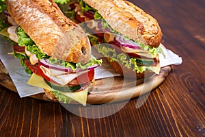 Two Sub Baguette Sandwiches Closeup