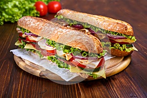 Two Sub Baguette Sandwiches Closeup