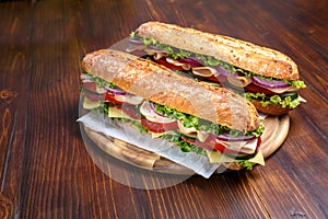 Two Sub Baguette Sandwiches Closeup