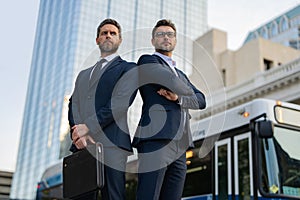 Two successful business men brainstormed ideas for their next business. Business successful. Businessmen were motivated