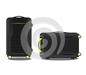 Two suitcases with a GPS system and an acid green backlight