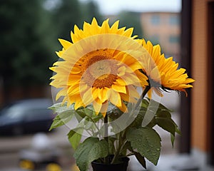 two sunflowers in a vase