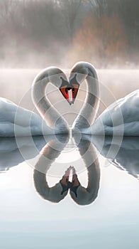 Two Swans Forming Heart Shape With Their Necks