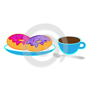 Two sweet donuts and a cup of tea.