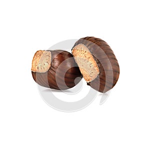 Two Sweet edible chestnuts isolated on white background