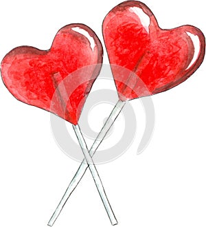 Two sweet red heart lollipops