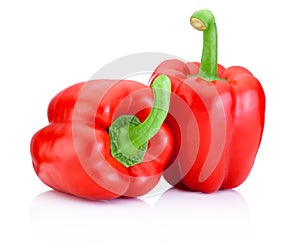 Two Sweet Red Peppers isolated on white background
