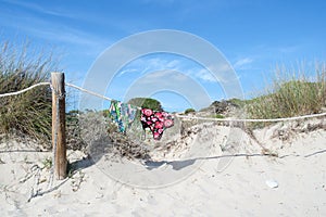 Two swimsuits on the rope