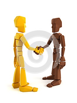 Two symbolic human make an agreement