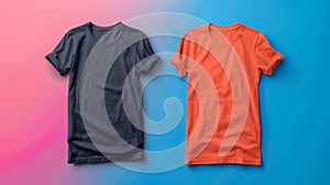 Two t - shirts on a blue and pink background photo