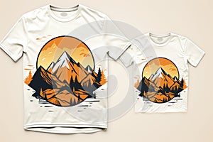 Two t-shirts. Logo of mountains. Majestic landscape. Beautiful illustration picture. Generative AI