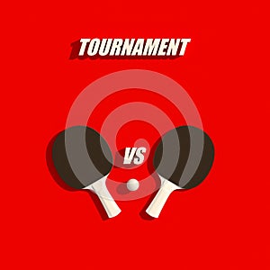 Two table tennis or ping pong rackets and ball tournament poster design 3d illustration