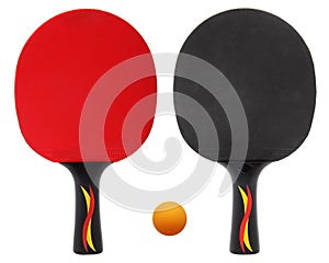 Two table tennis, ping pong rackets isolated on white