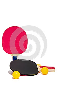 Two table tennis rackets on a white background