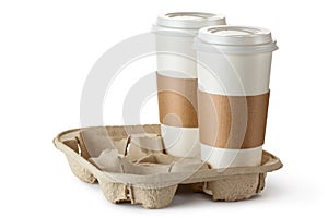 Two take-out coffee in holder