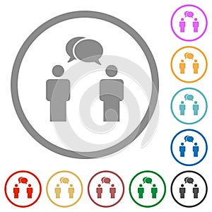 Two talking persons with oval bubbles solid flat icons with outlines