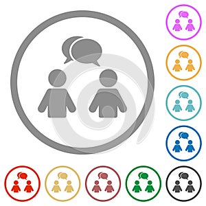 Two talking persons with oval bubbles solid flat icons with outlines