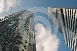 Two Tall Corporate Sky Scrapers and Blue Sky