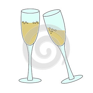 Two tall glasses of sparkling wine champagne bubbly - concept of