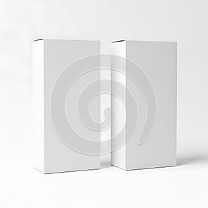 Two tall rectangular white boxes standing side by side against a white background