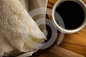 Two tapioca and a cup of coffee.