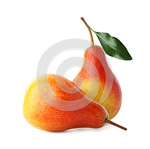 Two tasty ripe pears isolated on white