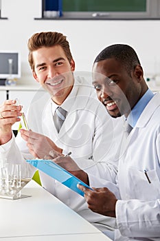 Two Technicians Working In Laboratory