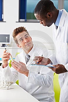 Two Technicians Working In Laboratory