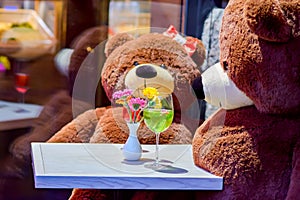 Two teddy bears on a romantic date