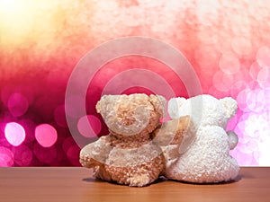 Two teddy bears sitting back