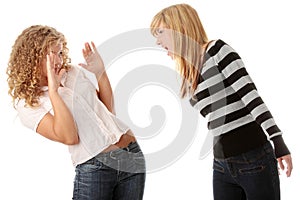 Two teen girls having an argue