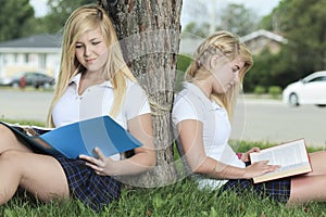 Two teenage girls having fun outdoors
