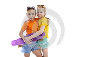 Two teenage girls with skateboard