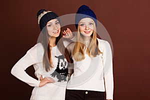 Two teenager girls in winter clothes