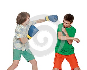 Two teenagers Boxing