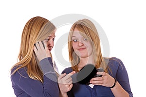 Two teens on the phone