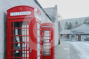 Two telephone booths in a Scottish small town
