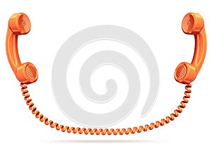 Two telephone handsets connected