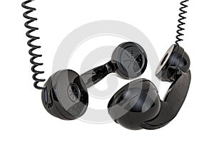Two telephone handsets, talking concept. 3D rendering