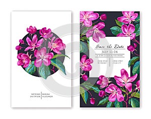 Two templates with botanical spring design for postcards, posters, banners, flyers, social media posts.