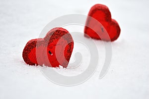 Two tender hearts on white background